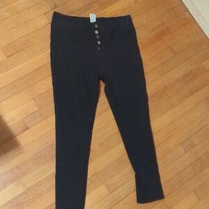 Black High-Waisted Pants with Button Detail